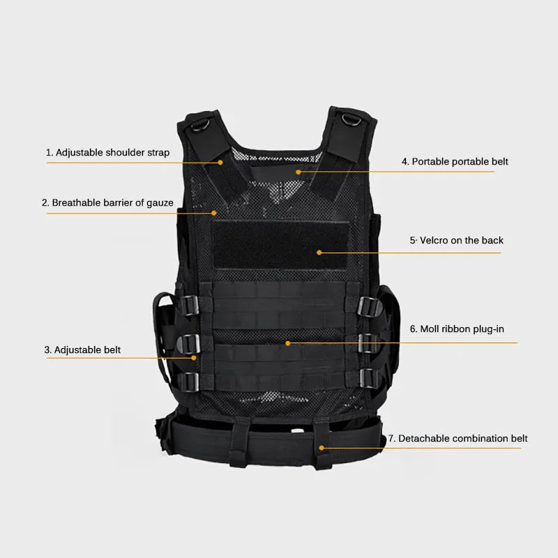 Tactical Molle Vest Adjustable Combat Body Armor For Airsoft