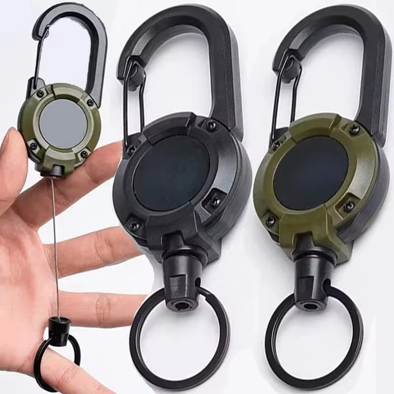 Retractable Heavy Duty Carabiner With Steel Wire Rope Buckle Keyring