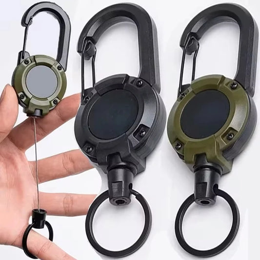 Retractable Heavy Duty Carabiner With Steel Wire Rope Buckle Keyring