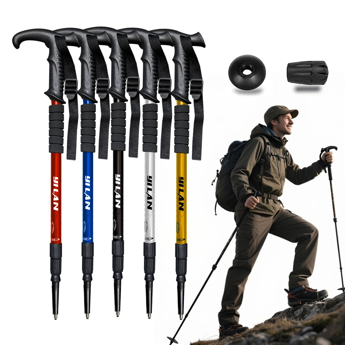 Ultralight Aluminum Hiking Poles With Shock Absorption And Quick Lock