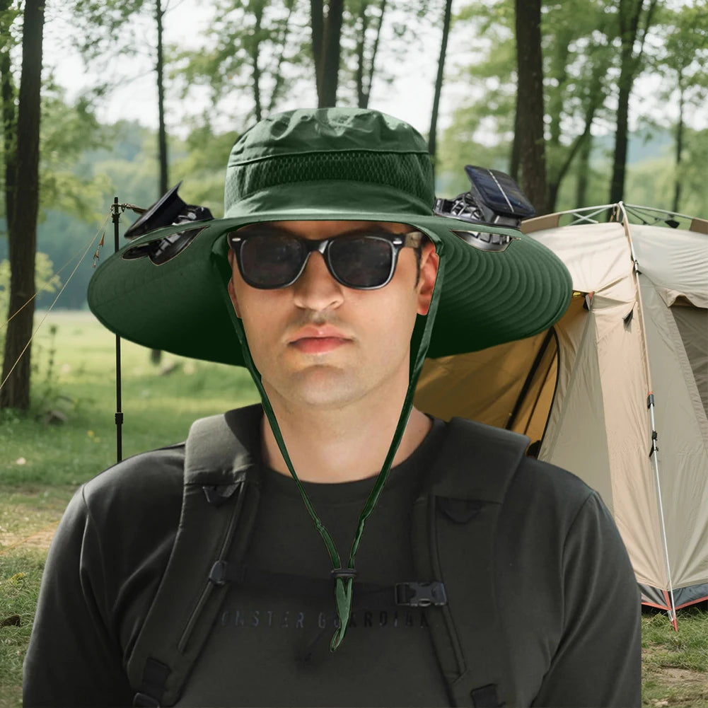 Wide Brim Solar Fan Hat With USB Charging Fans
