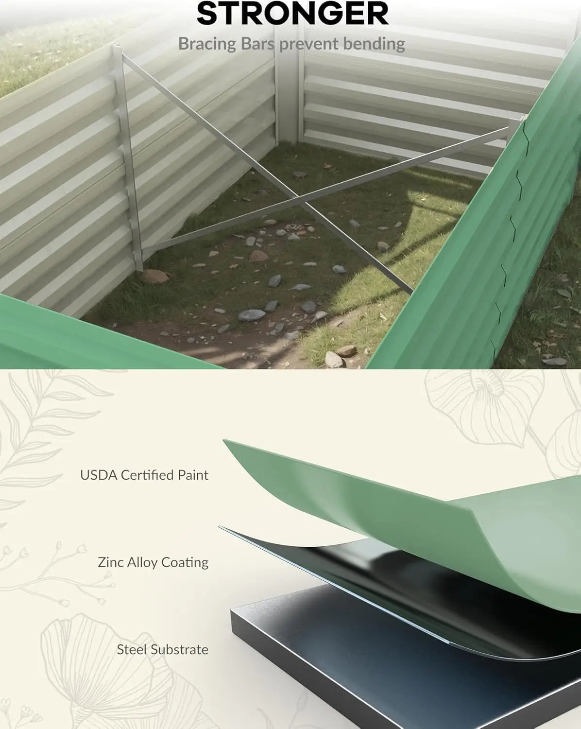 HiMISS Galvanized Steel Raised Garden Bed Planter Box For Outdoor Plants