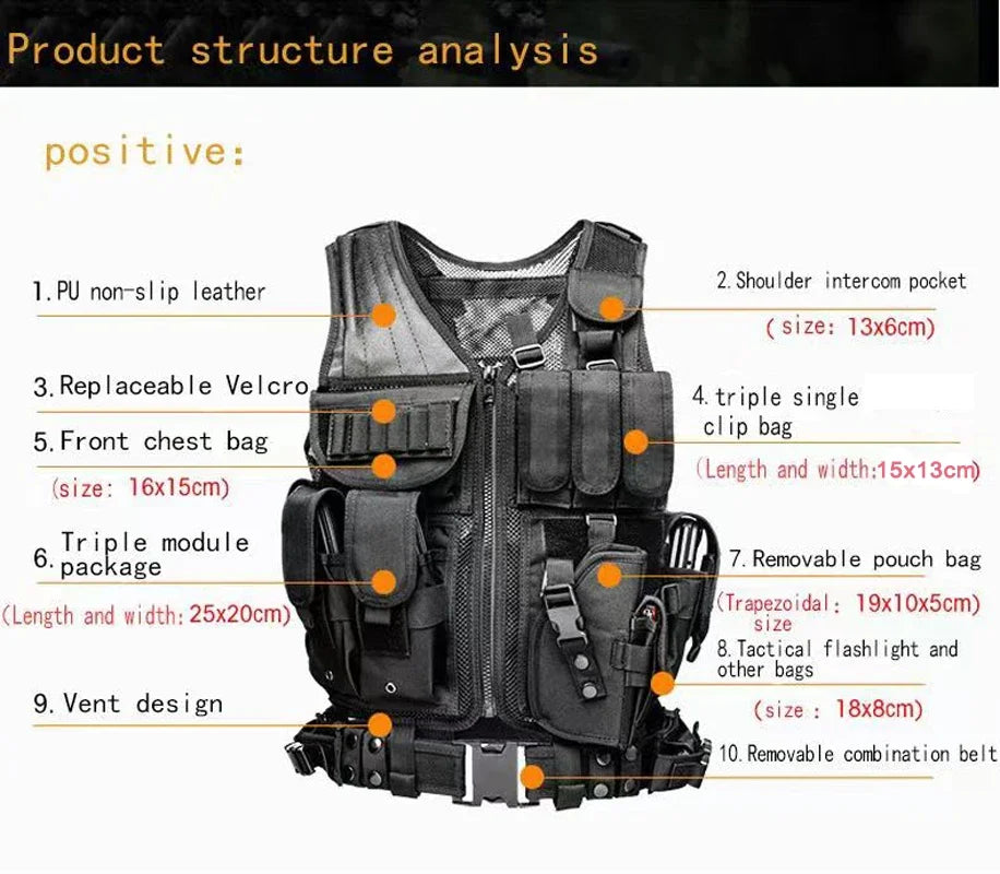 Tactical Molle Vest Adjustable Combat Body Armor For Airsoft