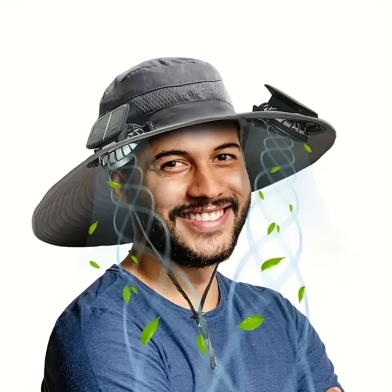 Solar Powered Dual Fan Sun Hat With UV Protection Outdoor
