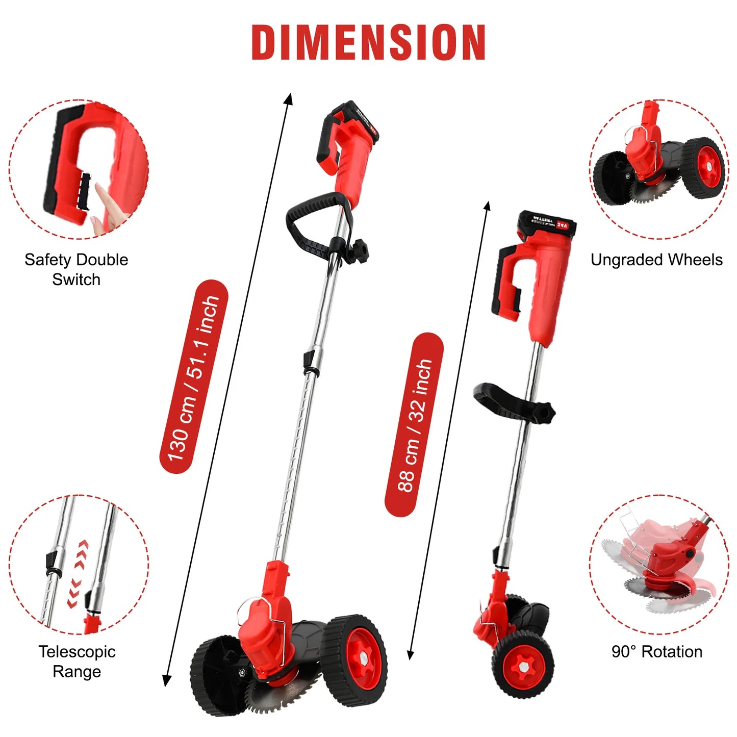 Cordless 21V Weed Wacker Grass Trimmer 3 In 1 Edger Mower