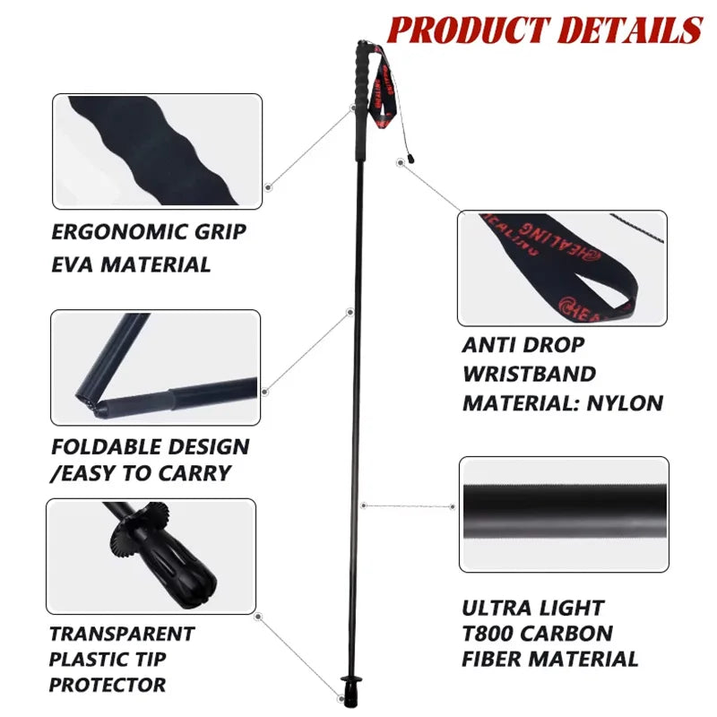 OKHEALING Ultra Light Foldable Carbon Fiber Trekking Poles For Hiking