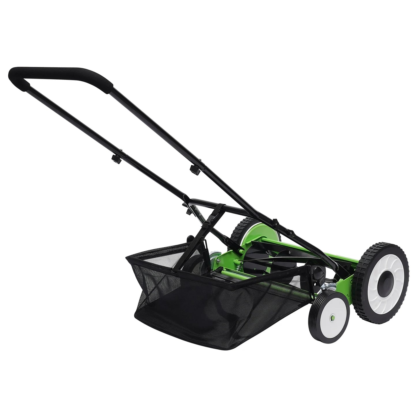 16 Inch Manual Push Reel Lawn Mower 5-Blade Cordless Lawn Mower with 4 Wheels and Removable Grass Catcher for Home Garden Yard
