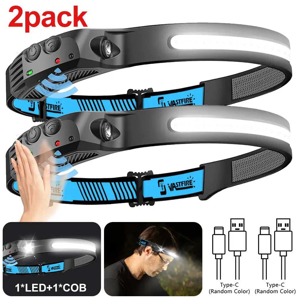 VASTFIRE USB Rechargeable Headlamp 1000mAh Motion Sensor for Camping
