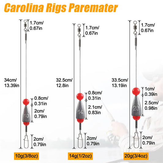 Texas Rig Fishing Weights Set Pre Tied Leaders 5 Pcs Carolina Rig