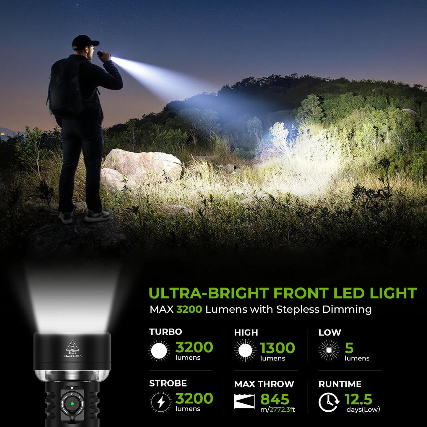 Wurkkos TS27 3200LM Flashlight With 845M Throw And RGB