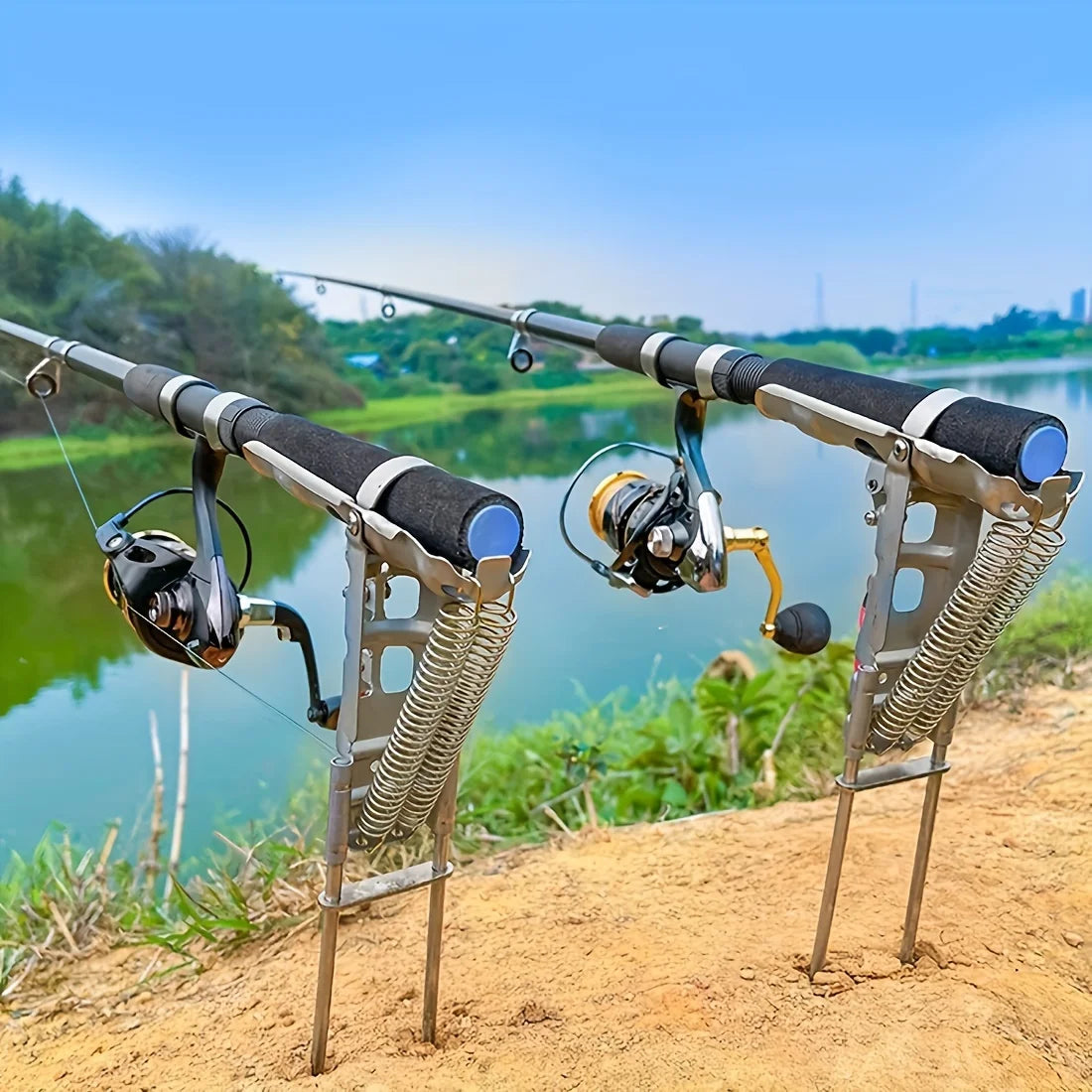 Automatic Spring Fishing Rod Holder Adjustable Folding For Ground Fishing