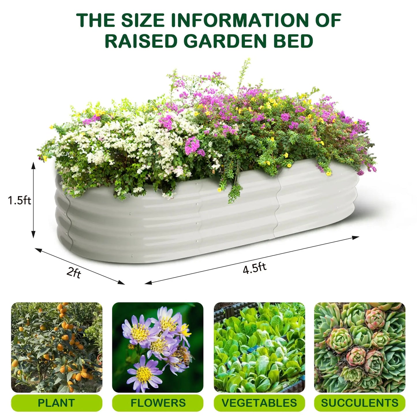HiMISS 2 Pack Oval Galvanized Steel Raised Garden Beds