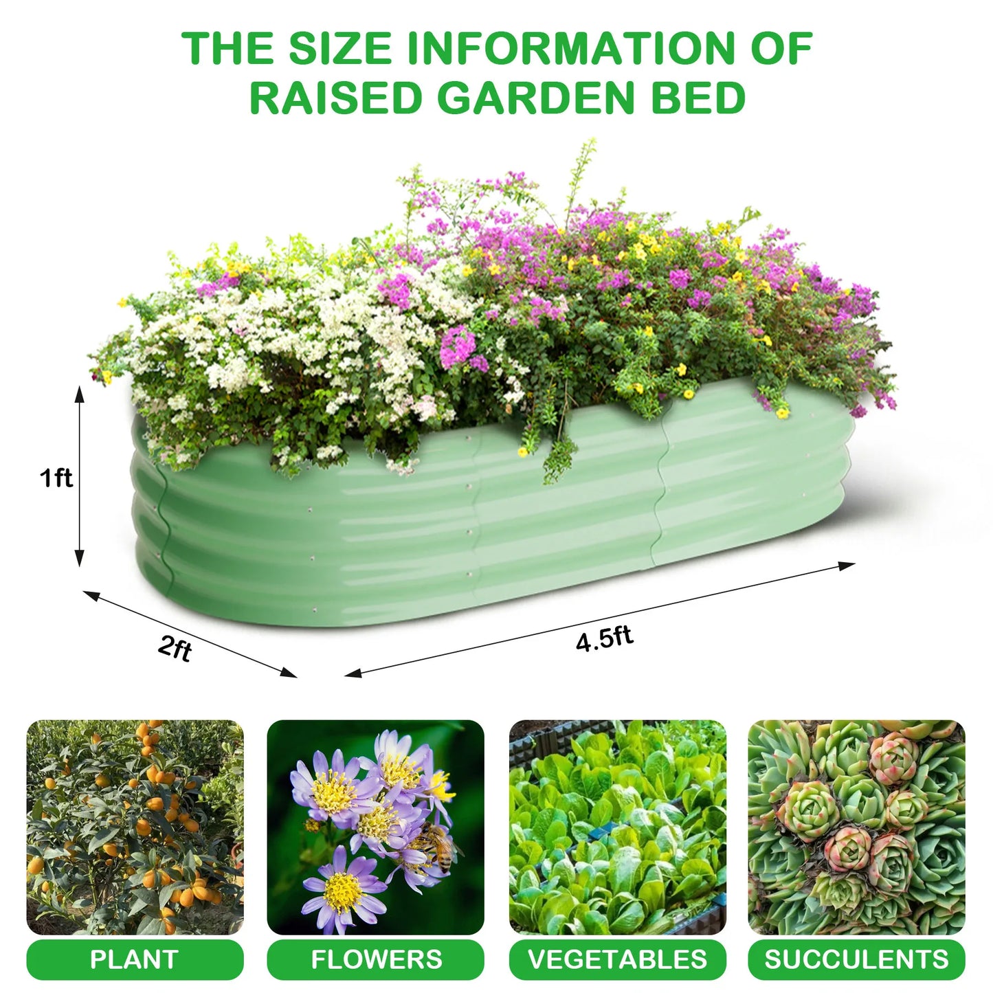 HiMISS 2 Pack Oval Galvanized Steel Raised Garden Beds