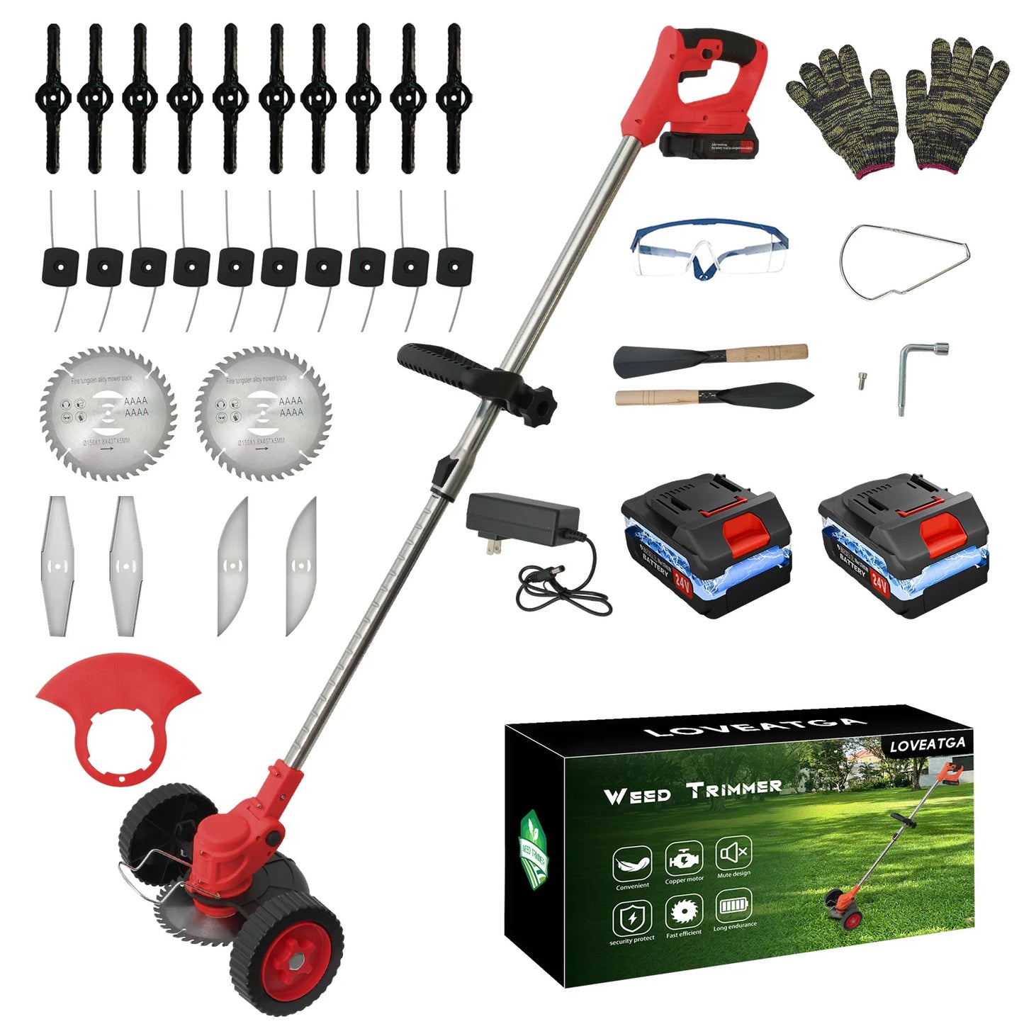 21V Cordless Lawn Mower 3-In-1 Edger And Brush Cutter With 2x2.0Ah Batteries