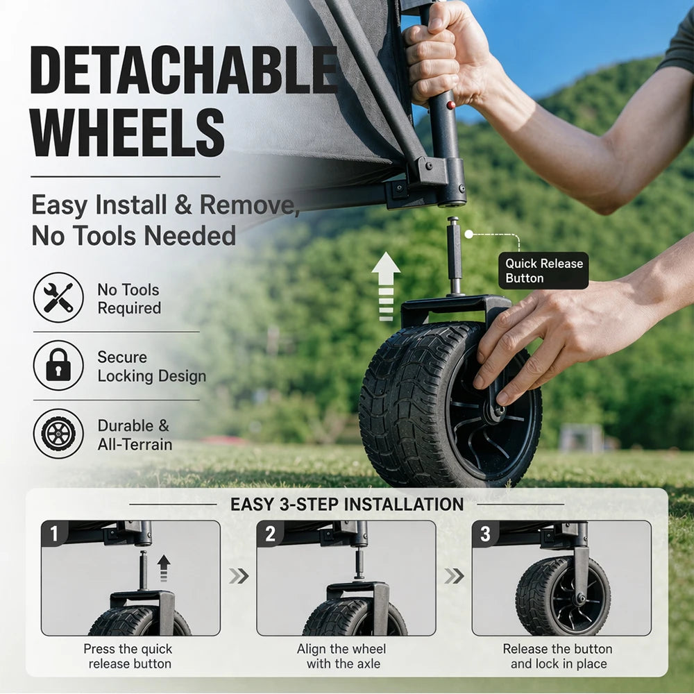 Heavy-Duty Folding Beach Cart - 680LBS Capacity, LargeAll-Terrain Sand Wheels, Cup Holder, 360° Maneuverability -Ideal for Camping, Gardening, Outdoor Sports EquipmentTransport