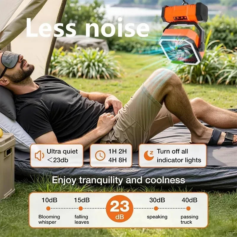 Outdoor Camping Fan With Bluetooth Speaker 20000mAh Battery And Hook