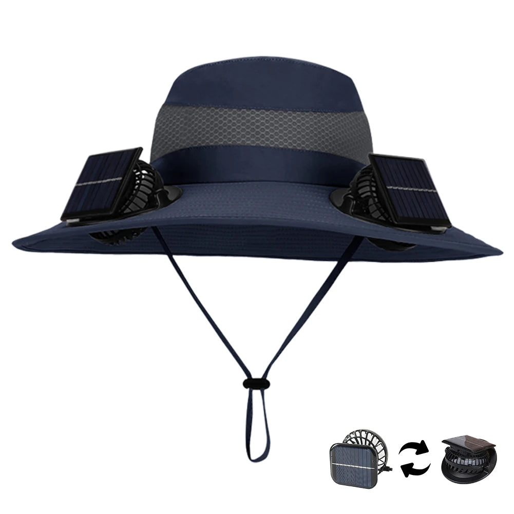 Wide Brim Solar Fan Hat With USB Charging Fans