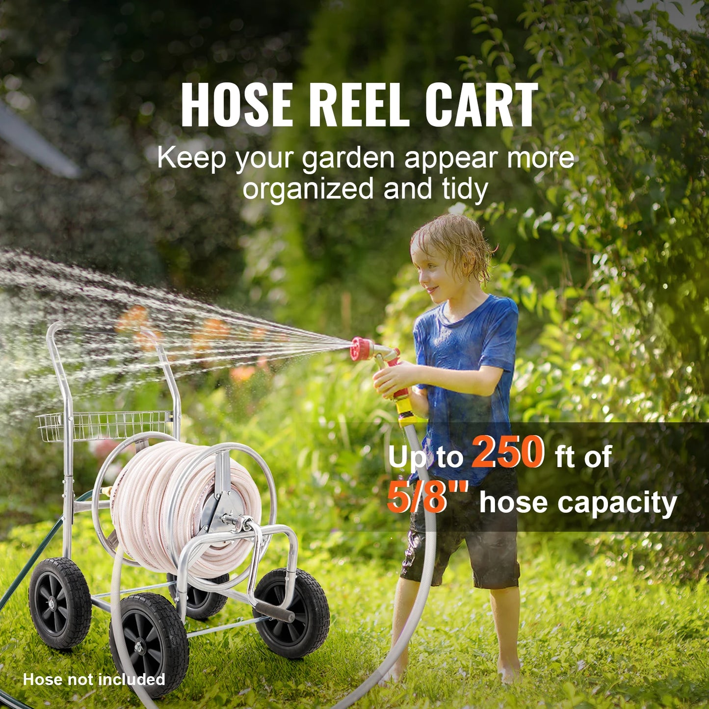 SucceBuy Hose Reel Cart Heavy Duty Steel Garden Hose With Basket