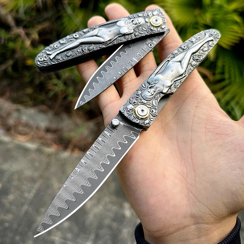 ALVELY Damascus Steel Folding Pocket Knife EDC Utility Knife