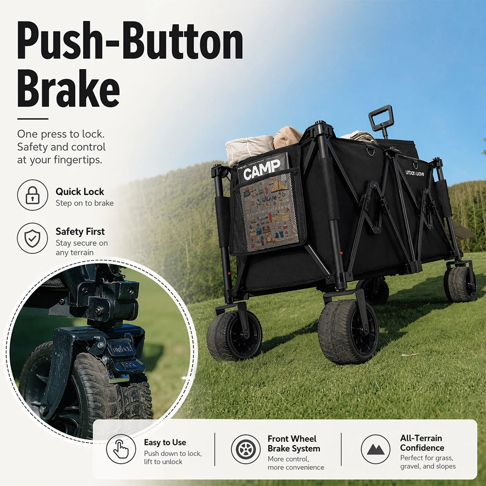 Heavy-Duty Folding Beach Cart - 680LBS Capacity, LargeAll-Terrain Sand Wheels, Cup Holder, 360° Maneuverability -Ideal for Camping, Gardening, Outdoor Sports EquipmentTransport