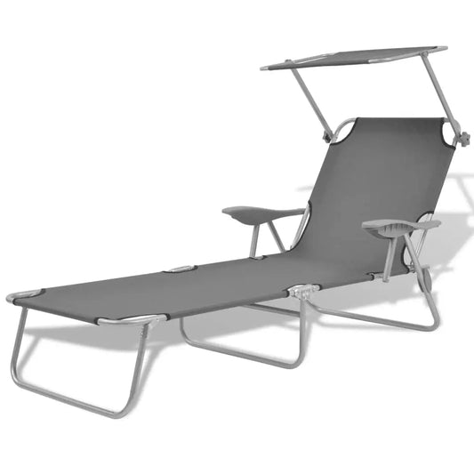 Steel Outdoor Sun Lounger With Adjustable Canopy For Poolside