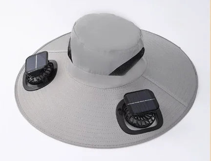 Unisex Outdoor Wide Brim Double Fan Hat With Solar USB