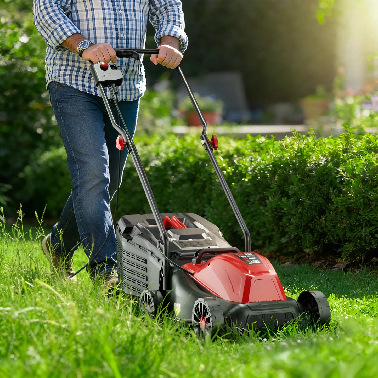 Jetting Corded Electric Lawn Mower 2in1 Mulching 25L Bag Three Position Height