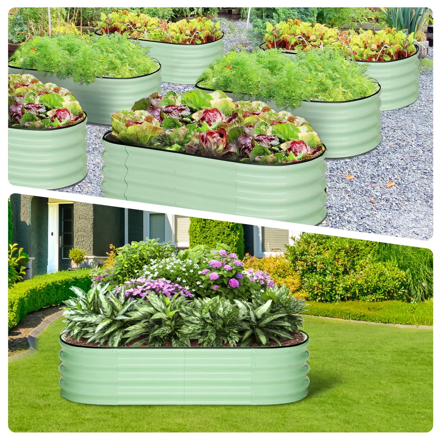 HiMISS 2 Pack Oval Galvanized Steel Raised Garden Beds