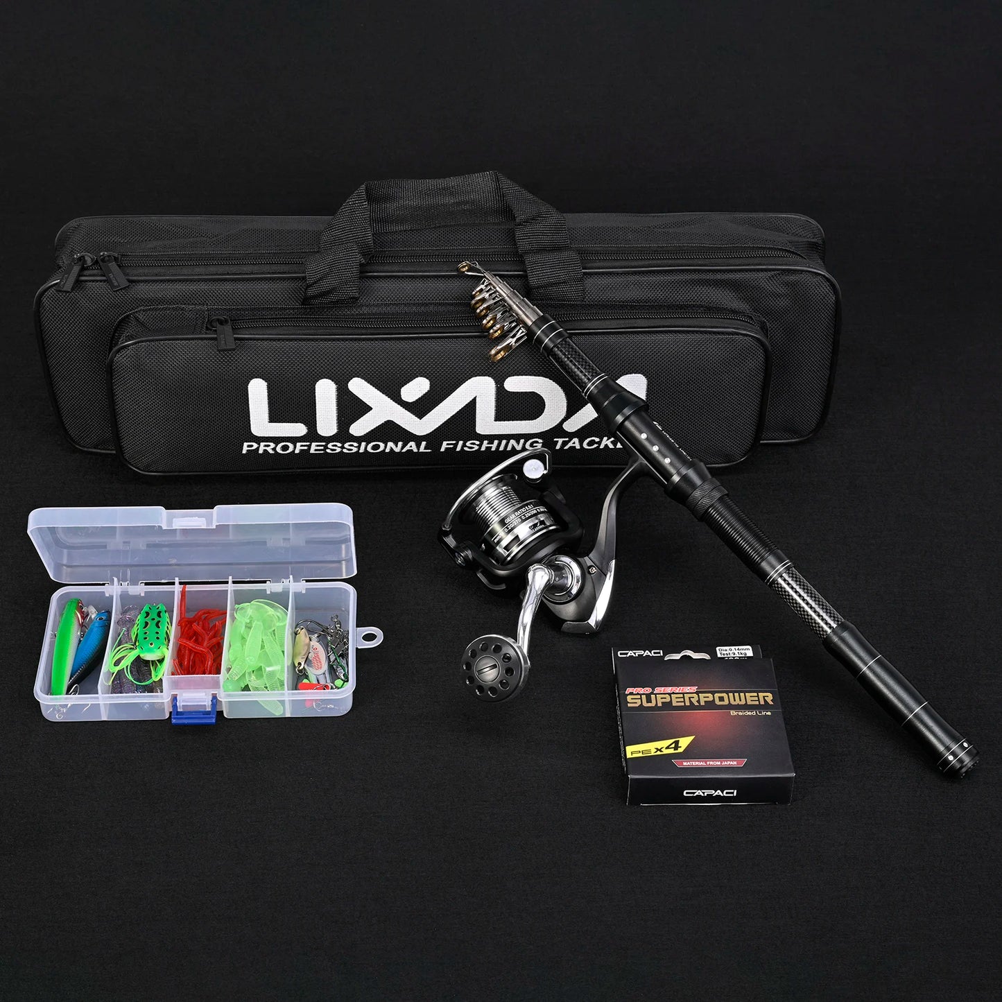 Telescopic Fishing Rod And Reel Kit With Lures Carry Bag