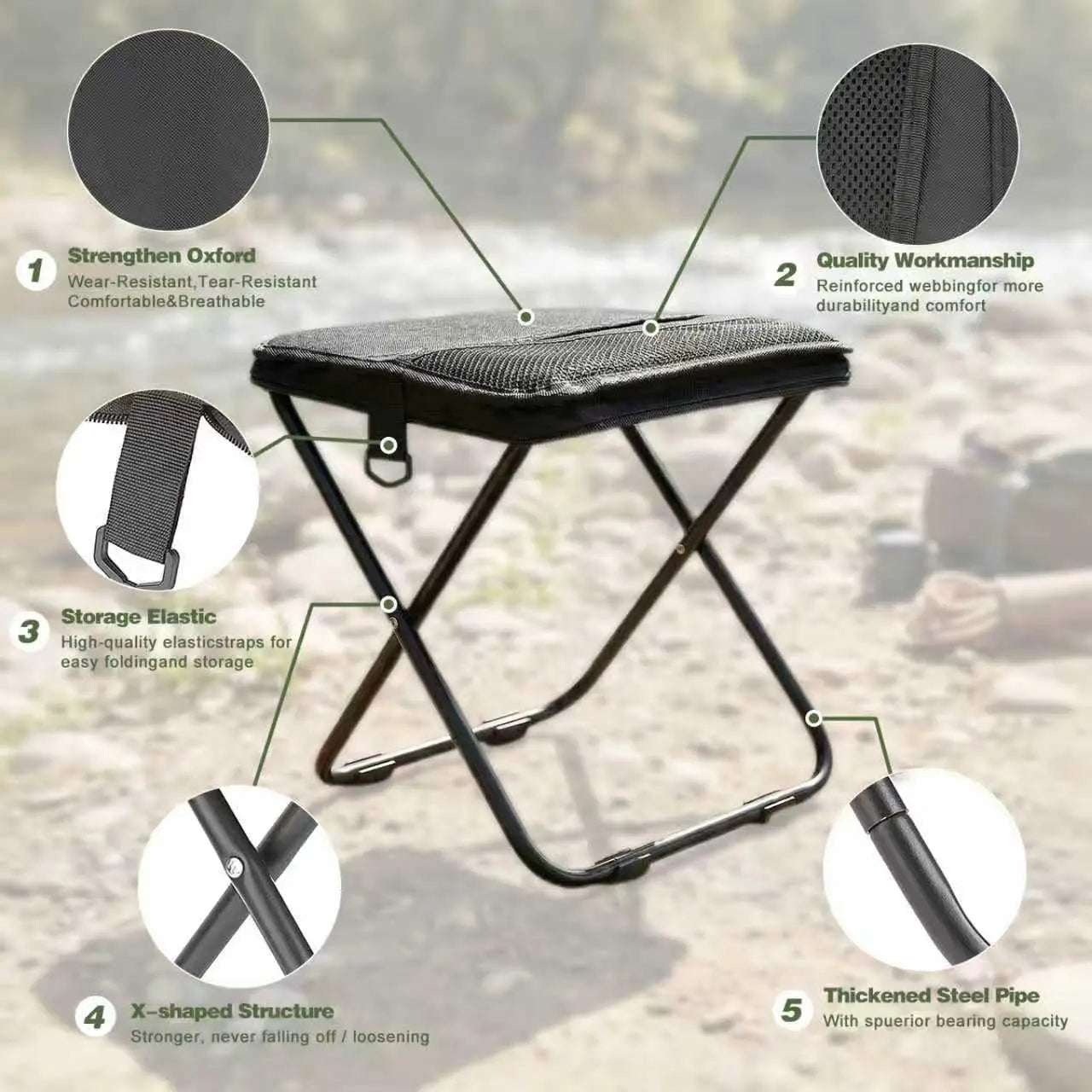 Camping Stool All Terrain Folding Pocket Chair With 270Lbs Capacity