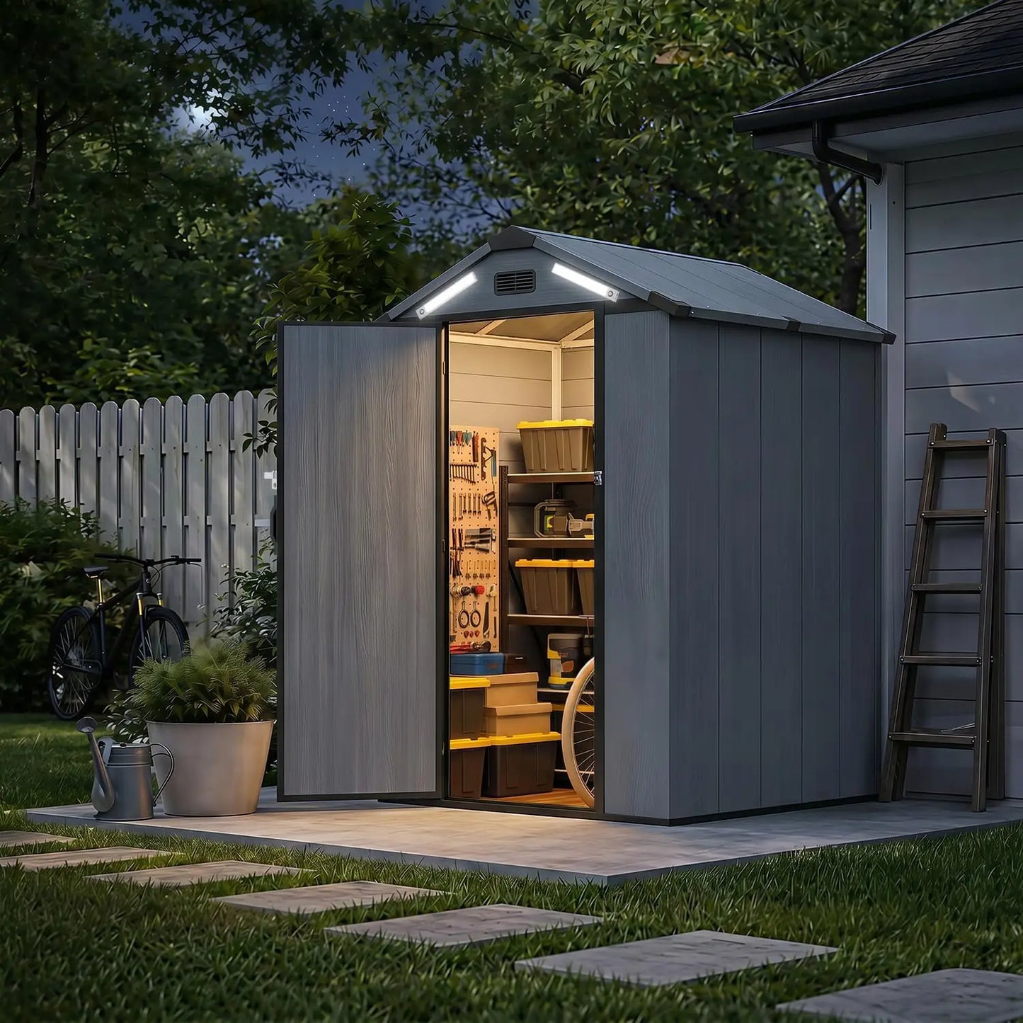 4x6ft Heavy Duty Resin Storage Shed, All Weather Plastic, Reinforced Floor & Magnetic Suction, Custom