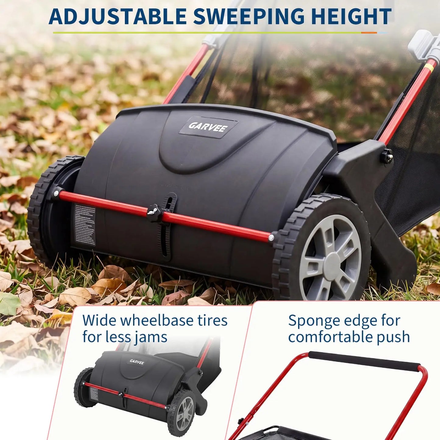 HiMISS Push Lawn Sweeper With Large Hopper And Four Brushes