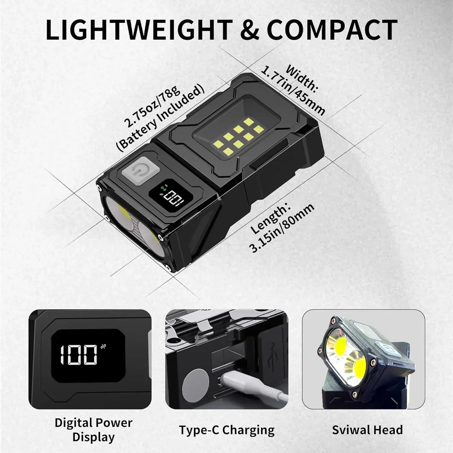 EDC LED Flashlight Rechargeable Magnetic ClipOn Handheld for Hiking