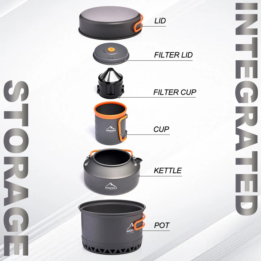 Widesea Outdoor Camping Cookware Set Pots Kettle Coffee Cups Tableware
