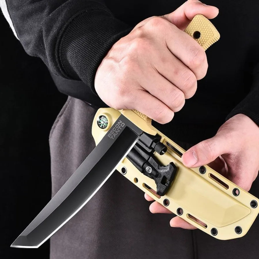Survival Knife With Illuminated Sheath Compass Flint Rubber Handle