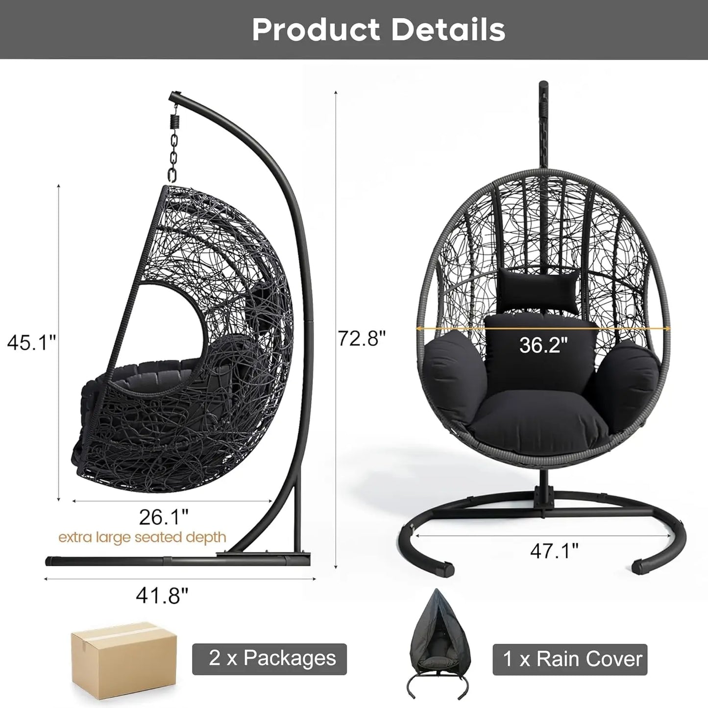 Hanging Egg Chair Outdoor Swing Stand With PE Wicker Cushion