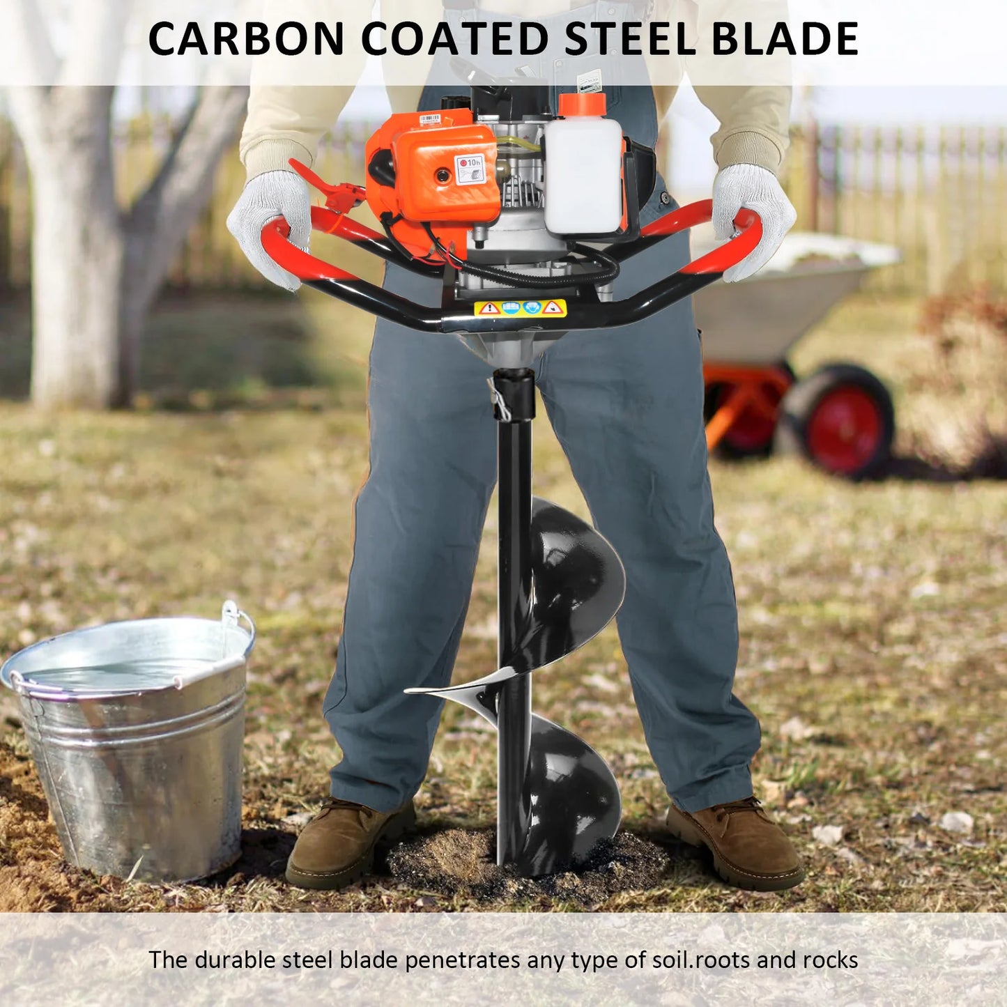 Gas Powered Post Hole Digger With 2-Stroke Engine And Auger Bits