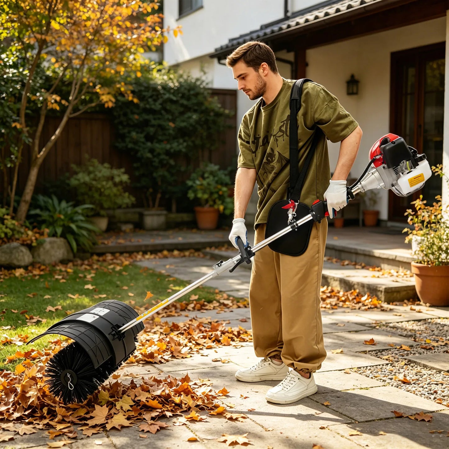 Gas Powered Broom Sweeper 2.3HP 52cc For Outdoor Cleaning