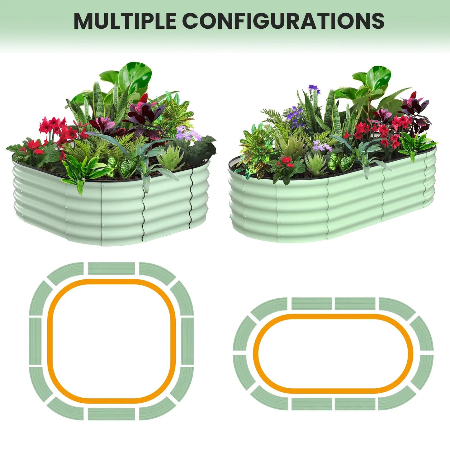 HiMISS 2 Pack Oval Galvanized Steel Raised Garden Beds