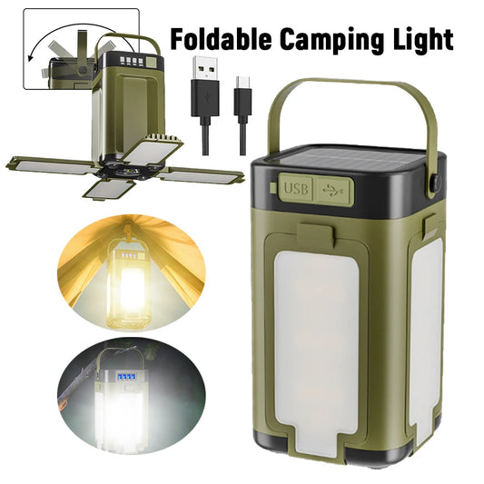 Foldable Camping Light Power Bank Solar Lantern Waterproof Portable Flashlight