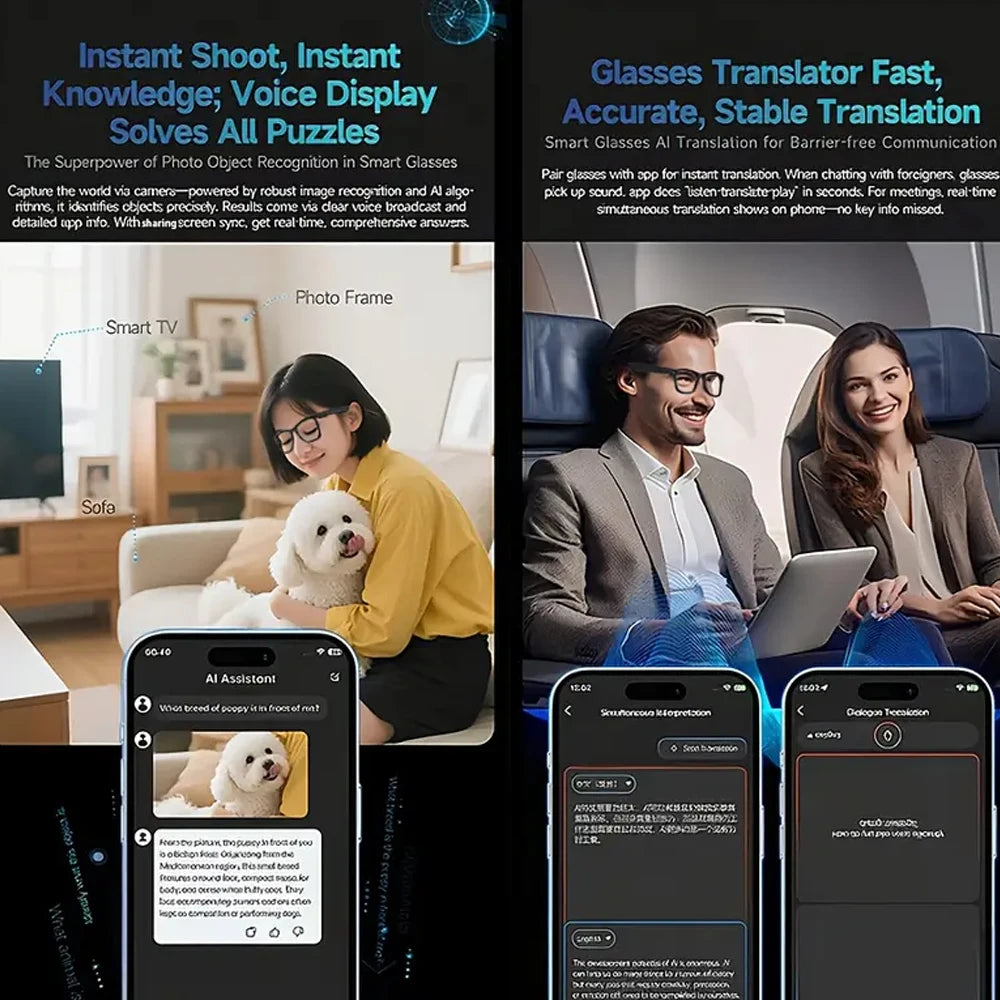 SENBONO Smart Glasses AI Translator 8MP 4K Camera Video Capture