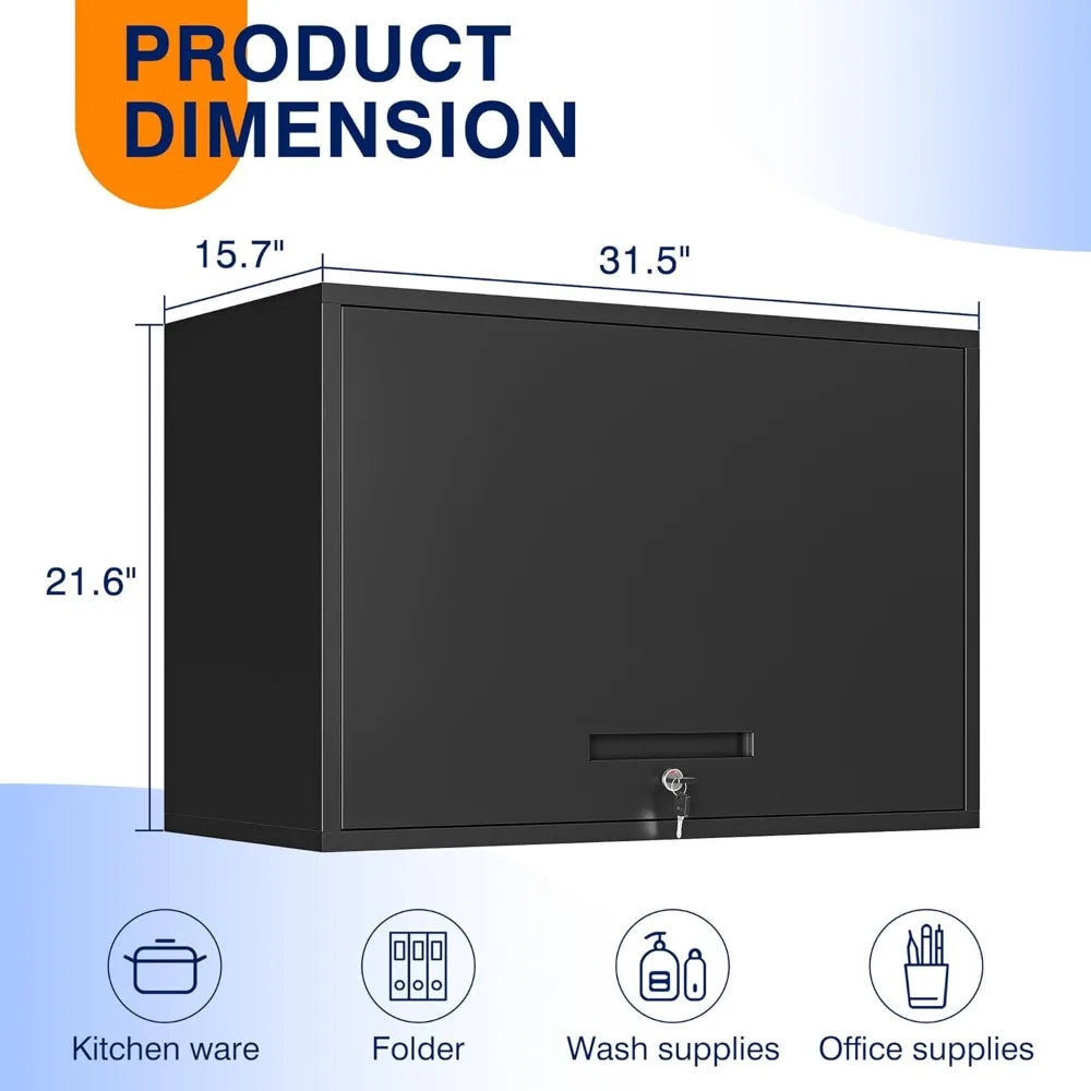 Metal Garage Wall Cabinet with Doors and Shelves, Wall Mounted Metal Storage Cabinet, Floating Garage Tool Cabinet, Customized