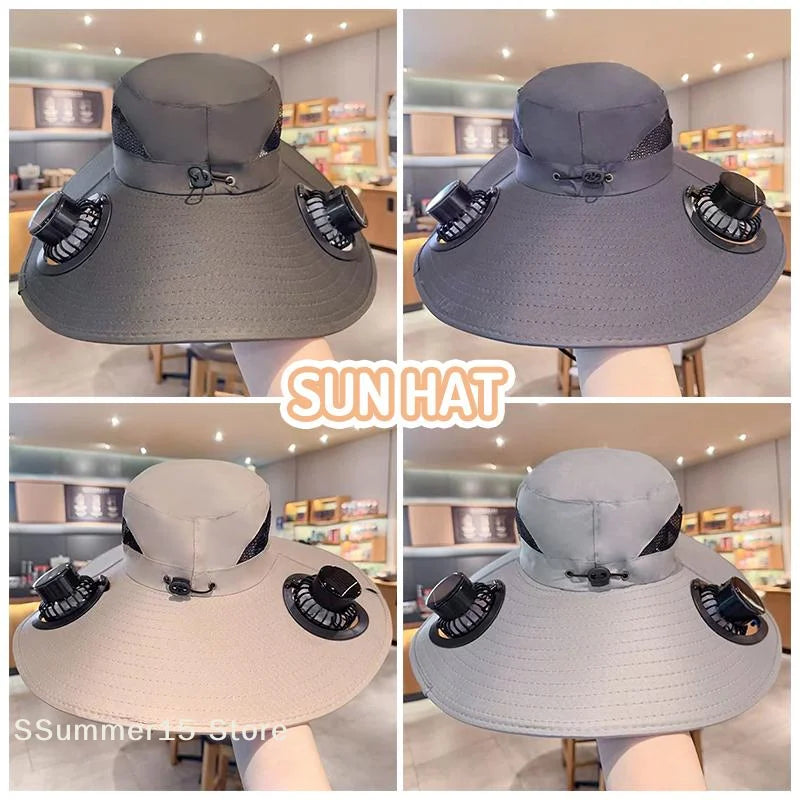 Solar Powered Fan Quick Dry Bucket Hat USB Charging For Men Outdoor