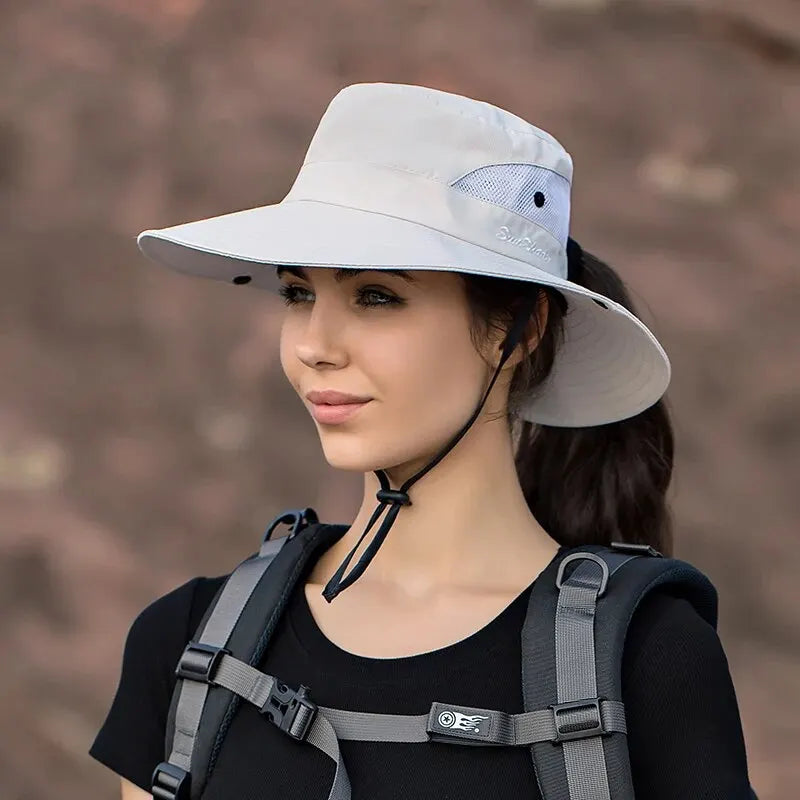 Xinbaoguan Sun Hat 100 Percent Polyester Outdoor Folding Ponytail Hole