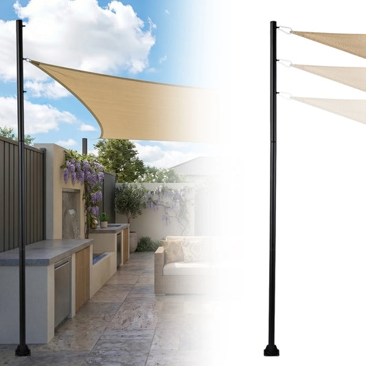 Sun Shade Poles | Rust Proof Thickened 10ft Diameter 2.3in Steel Post | Canopy Support Poles with Carabiner Hooks | for Outdoor Patio Garden Backyard Balcony Camping