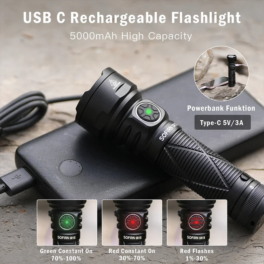 Sofirn SR15 4500LM USB C Rechargeable 21700 LED Flashlight