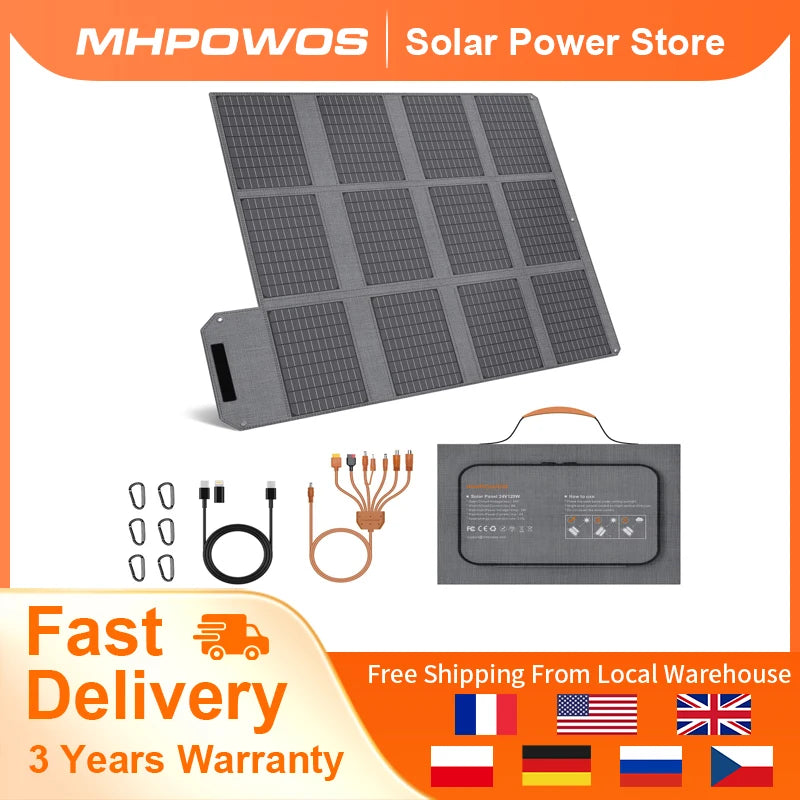MHPOWOS 120W Foldable Solar Panel USBC USBA DC Charger
