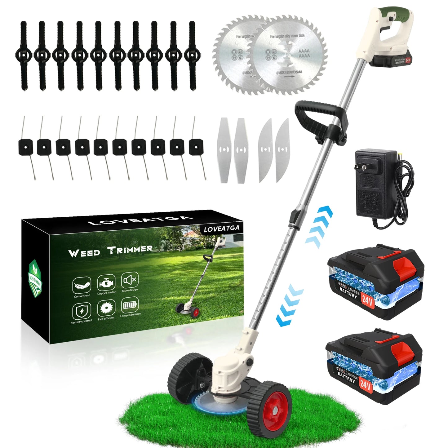 21V Cordless Lawn Mower 3-In-1 Edger And Brush Cutter With 2x2.0Ah Batteries