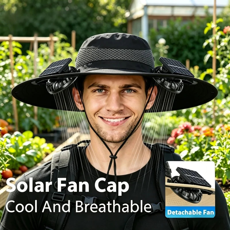 Solar Powered Dual Fan Sun Hat With UV Protection Outdoor