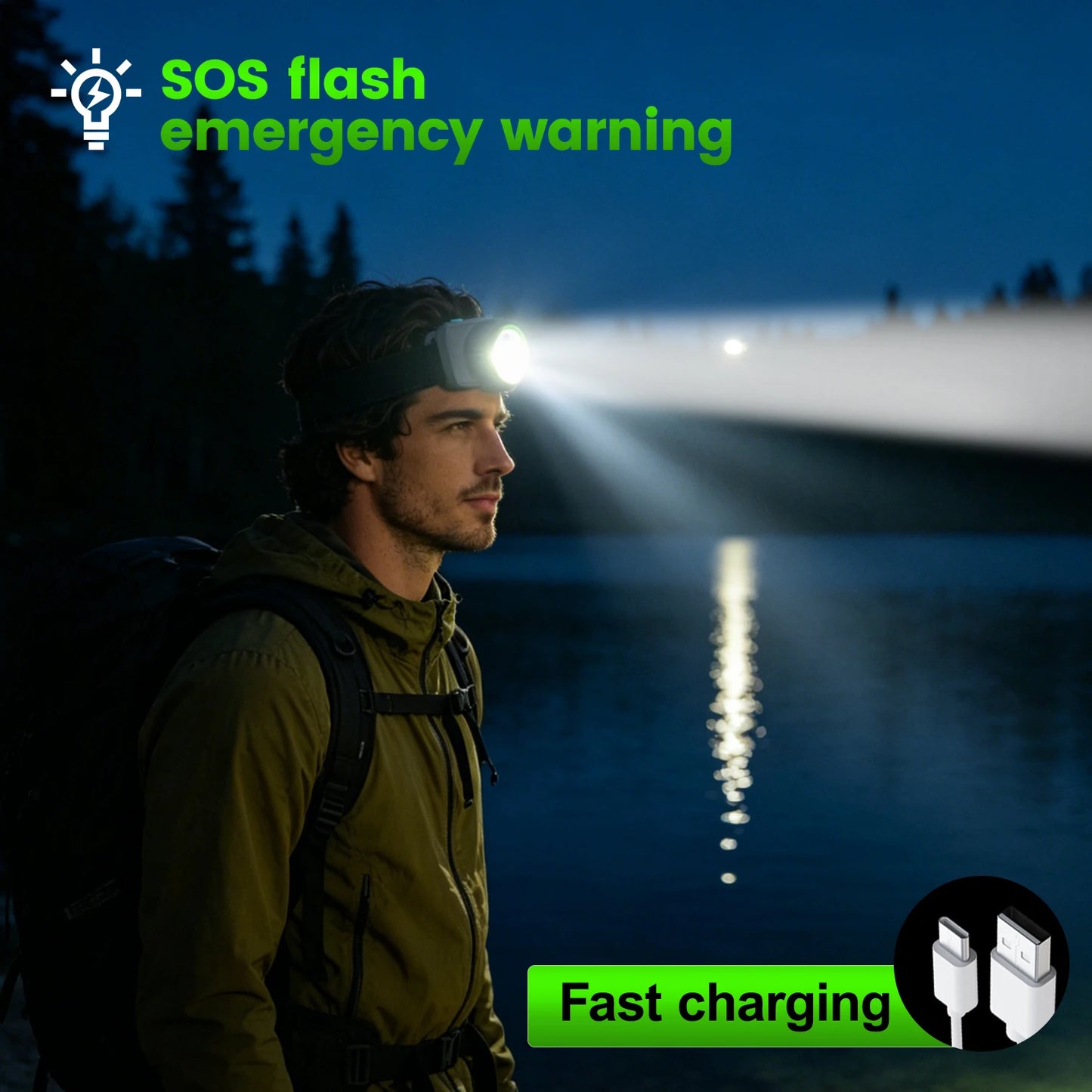 Rechargeable USB LED Headlamp With 3 Level Dimming For Outdoors